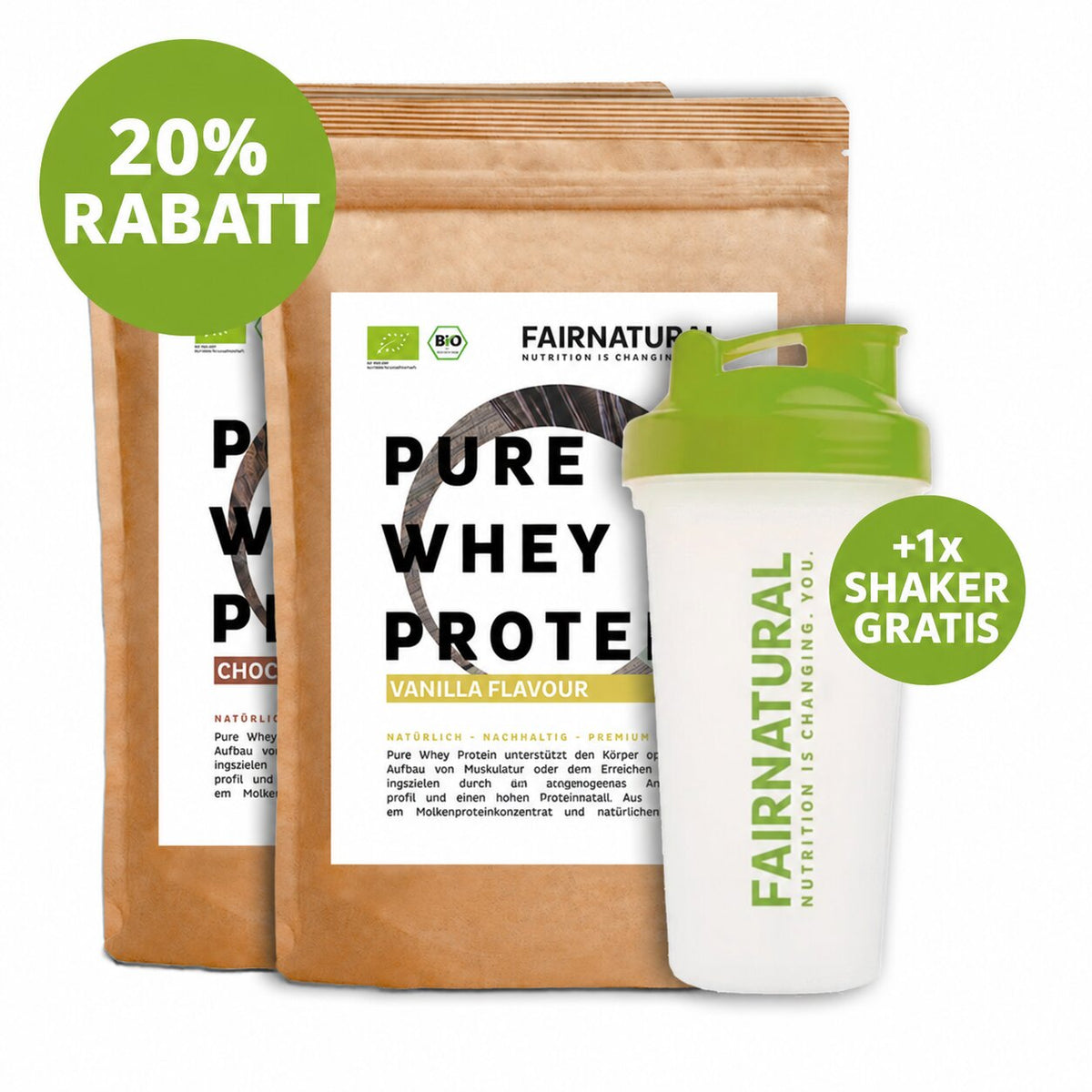 Rabattierte Probieraktion: Whey Bio Proteinpulver 2er-Bundle mit 20% Rabatt