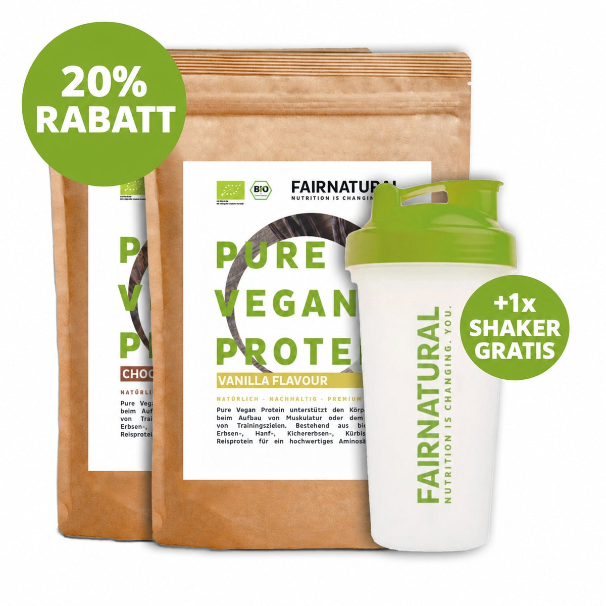 Rabattierte Probieraktion: Veganes Bio Proteinpulver 2er-Bundle mit 20% Rabatt